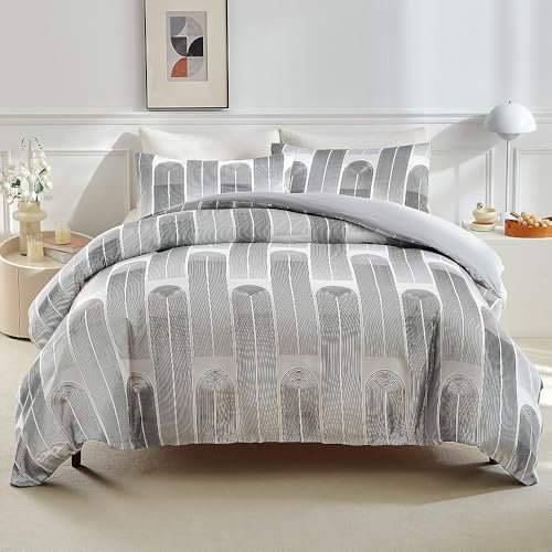 RongRongIN Bettwäsche Set 200 x 220 cm Geometirsch Muster Schwarz Weiß Grau, Bettbezug 200x220cm und 2 Kissenbezüge 80x80cm, Weich Bequem Wendebettwäsche Bettwaren