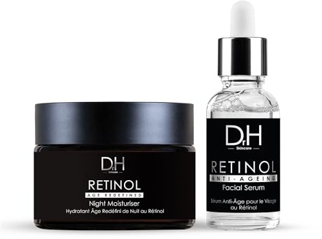 Dr H Retinol Anti-Ageing Night Moisturiser & Facial Serum Skincare Kit – Powerful Anti-Aging Skincare Set with Retinol, Hyaluronic Acid, and Vitamin E for Youthful, Radiant Skin