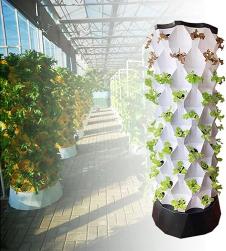 Hydroponics Growing Sys-TEM,Hydroponics Tower,Aquaponics Grow Sys-TEM with 48/64/80 Growing Points Aeroponics Growing Kit for Fruits and Vegetables with Hydrating Pump, Timer,White-48Pots