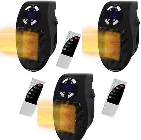 Ozzie Heater, Appareil de Chauffage enfichable, Appareil de Chauffage en céramique avec télécommande, Chauffage de 500 watts, Mini-chauffage pour prise murale,Mural Home Bedroom Office ,Noir*3pcs