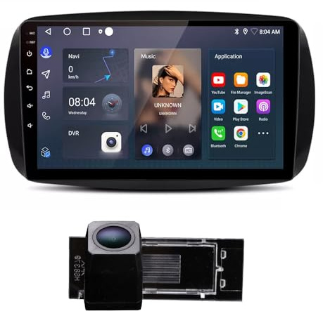 Android Autoradio Mit GPS Navigation HD Bildschirm Touch Display + Einparkkamera Nachtsicht HD Rückfahrkamera für Smart Forfour 4 Schrägheck 453 2014/11-2024/12/Smart Fortwo II Cabriolet Coupe 453