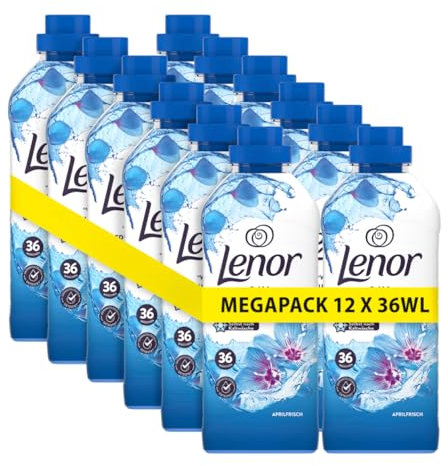 Lenor Weichspüler Megapack 12 × 36 Waschladungen, Aprilfrisch, 24 Stunden „Wie Frisch Geduscht“ Gefühl, Mit Aktiver Geruchsabwehr