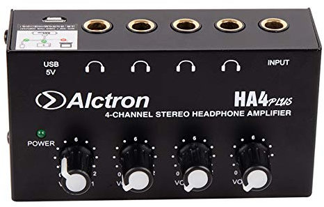 Qukaim 4 Channels Headphone Amplifier Compact 4 Channels Mini Stereo Headphone Amplifier, Portable Earphone Amplifier for Recording, Lightweight Design, Ideal for Musicians and o Enthusiasts