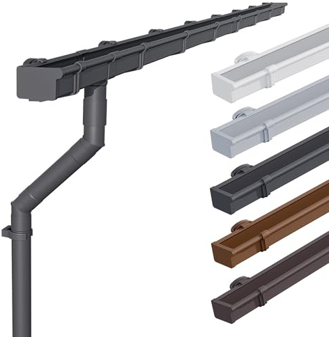 INEFA 2x Dachrinnen Set Kunststoff Kastenrinne NW68/68mm, 4m Anthrazit | Regenrinne mit Fallrohr Set für 2 Dachseiten, PVC-U Dachrinnen Set für Gartenhaus, witterungsbeständig, inkl. Montagezubehör