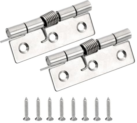 PATIKIL 2 Pcs Spring Loaded Hinges, 3 304 Stainless Steel Self Closing Small Door Hinges with Screws for Cabinet Door