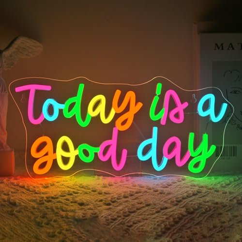VYXIN Today Is a Good Day Neon Schild, Neon Sign LED Schild Wand Leuchtreklame USB Power für Bedroom Pub Home Bar Room Club Party Lichter Window Decor Schlafzimmer Wohnzimmer Library Geschenke