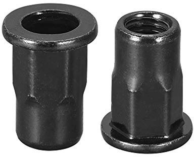 QUARKZMAN Écrous à rivets M5, demi-hexagonaux en acier au carbone zingué à tête plate, écrou inséré fileté noir 20 pièces