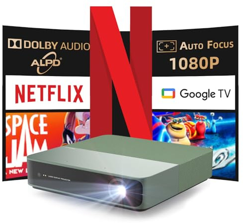 [Certifié Netflix] Formovie S5 Projecteur Laser, Tech ALPD, Google TV, Mini Portable Extérieur, Type-C pour Batterie Externe, Smart 1080P, 500 Lumens ISO, HDR10, 4K Compatible, Dolby Audio