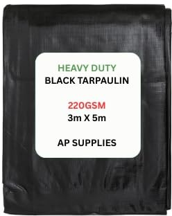 Black Tarpaulin Cover - 220gsm Thick - Waterproof, Weatherproof, Frost-Resistant, UV Protection, Universal, Multipurpose, Groundsheet, Camping, Boating, Hiking, Heavy Duty Sheet (3m X 5m)