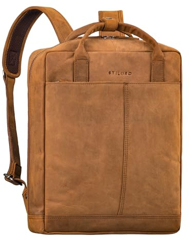 STILORD Bobbie Lederrucksack für Herren & Rucksacktasche Damen 2 in 1 Leder Laptoprucksack Business 16 Zoll Notebookrucksack Echtleder Rucksack Groß mit 2 Tragegriffen Farbe:tan - Dunkelbraun