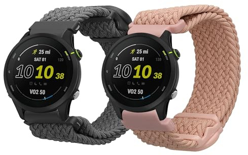 kwmobile 2X Sportarmband kompatibel mit Garmin Forerunner 255/255 Music/Forerunner 970 / Venu 3 Armband - Sport Ersatzarmband Set aus Nylon für Fitnesstracker - Grau Altrosa