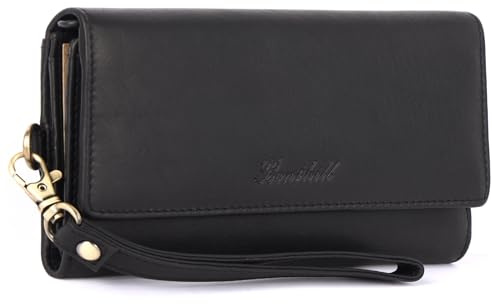 Benthill Geldbörse Damen Leder RFID | Damen Portemonnaie Groß mit vielen Kartenfächer | Grosses Vintage Slim Portmonee | Schmale Lange Damenbörse inkl. Geschenkbox, Farbe:Schwarz