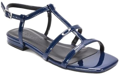 ESSEX GLAM Women's Flat Sandals Ladies Strappy Ankle Strap Buckle Caged Synthetic Leather Square Toe Shoes Size 3-8
