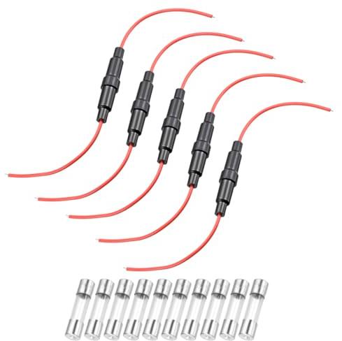 sourcing map 5Pcs 6x30mm Fuse Holder 22 AWG Wire with 10Pcs 2A Fuses | Inline Screw Type Fuse Holder ,Red Wire,Fast Blow Glass Fuses