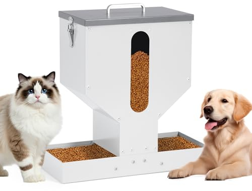 Automatic Cat Feeder for 2 Pets, Metal Double Funnel Pet Dry Food Dispenser | Large Capacity Gravity Dog Food Dispenser Breed for Dogs and Cats