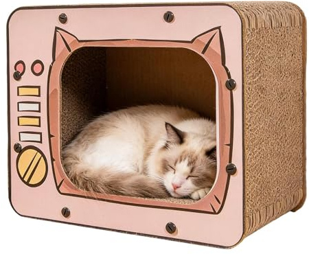 Rascador de cartón para casa de gatos, muebles para mascotas, salón de animales para uso en interiores, refugio de cartón con fondo estable, hábitat de compañero, lugar de descanso de conejo para