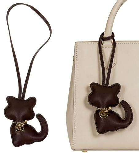 Floruvia 1 Stück Katzen Leder Taschenanhänger, PU Bag Charm Keychain, Niedlicher Katzen Schlüsselanhänger, Modische Taschenaccessoires Für Handtaschen Rucksack Tote Bag