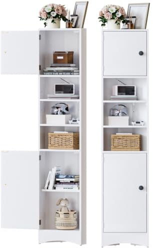 Yorbay Eckschrank mit Türen Offenen Fächern: 170 cm Hochschrank für Bad | Weiß Badezimmerschrank für Kleine Räume - Aufbewahrungsschrank für Wohnzimmer Küche Schlafzimmer - Eckvitrine mit Stauraum