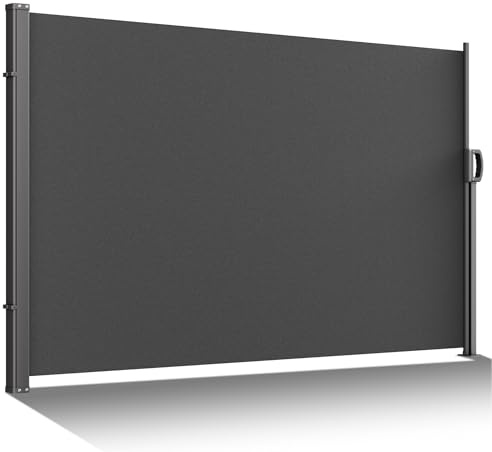 BelleMax Seitenmarkise ausziehbar & Blickdicht, 20 cm länger, Seitenmarkis Anthrazit 160 x 370 cm, Garten-Sichtschutz & Windschutz mit Aufrollautomatik für Balkon & Terrasse
