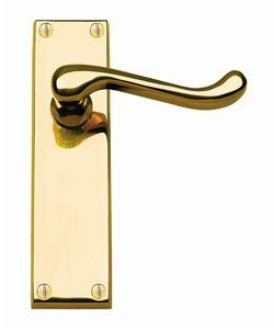 Victorian Scroll Door Handle Lever On Backplate Long - Latch Set - Polished Brass
