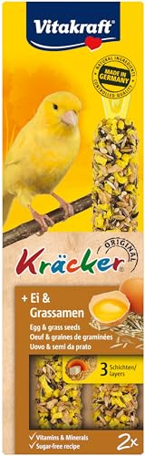 Vitakraft Kräcker, Knabberstangen für Kanarienvögel, mit Ei und Grassamen, mit Vitaminen und Mineralien, für langes Knabbervergnügen, ohne Zusatz von Zucker (1x 54g)