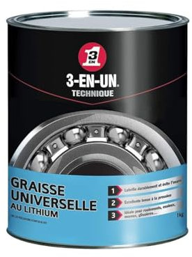 3-EN-UN Technique • Graisse Universelle au Lithium • Pot • Forte adhérence • Résite à l'eau et à la chaleur • Utilisation entre -20°C et +140°C • 1 KG