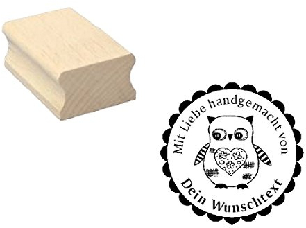 Handmade Stempel VINTAGE EULE - mit persönlichem Wunschtext oder Namen