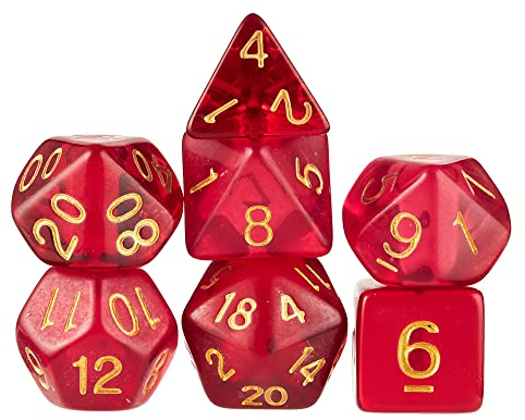 Wiz Dice Blood Lust Set of 7 Polyhedral Dice, Translucent Dark Crimson Red Tabletop RPG Dice with Clear Display Box