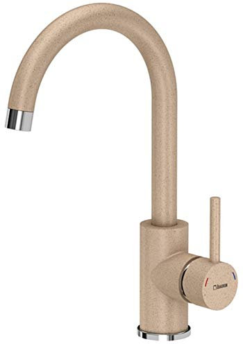 Naomi Spültischarmatur Edelstahl 360°drehbar U- Form Küche Wasserhahn Küchenarmatur Einhebel Spüle Mischbatterie Kalt-warm Waschbeckenarmatur für Küche & Badezimmer Farbe: Beige-Chrom