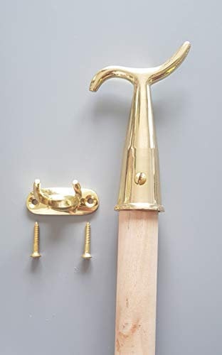 Pole Hook and Pole - for Sash Windows Skylight Velux Window Loft Attic Blinds Boat Hooks (Polished Brass Hook & Pole & Holder)