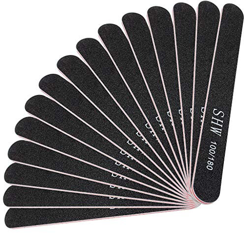15 Pack Professional Nail File Set Double-Sided 100/180 Grit Emery Board Manicure Tools for Nail Grooming and Styling-Black