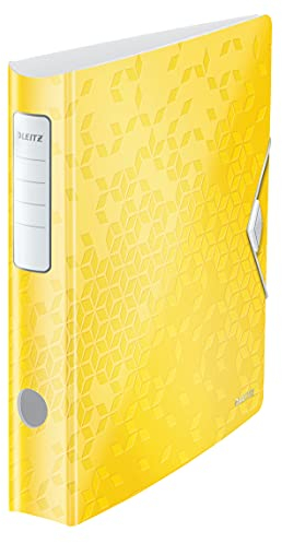 Leitz Qualitäts-Ordner 180° Active WOW, A4, Schmal, Abgerundeter Rücken, 6,5 cm breit, Gummibandverschluss, Leichtes Polyfoam, Plastik-Ordner, WOW Serie, Gelb, 11070016