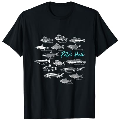 Angler Design mit diversen Fischarten Petri Heil für Fischer T-Shirt