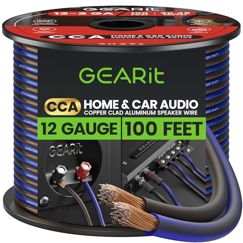 GEARit Pro Series 12 Gauge (2 x 4mm²) Speaker Wire Cable (30.4 Meters / 100 Feet/Black Blue) CCA Hifi Audio Speaker Cable Great Use for Car Audio and Home Theater Surround Sound Systems
