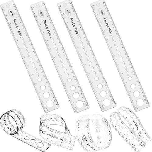 30CM/12inch Unbreakable Clear Rulers Shatter Resistent Bendable Flexible Rubber Rulers Shatterproof Straight Plastic Ruler, Flexi Folding Rulers School,Classroom,or Office Kids/Adults(4PCS)