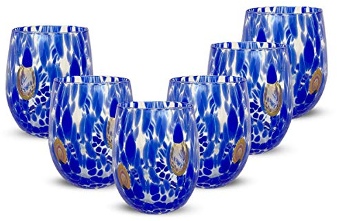 Gocce di Murano Lot de 6 verres à eau travaillés selon la tradition des artisans de Murano, verre soufflé et travaillé à la main, 300 ml - verres à eau, verre arc-en-ciel, pluie
