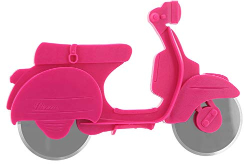 MIK funshopping Lustige Pizza Schneider Pizzaroller Pizzarad Pizzamesser Pizza Cutter Pizzaschneider aus Kunststoff mit Edelstahl-Schneiderollen (Motorroller Scooter pink)