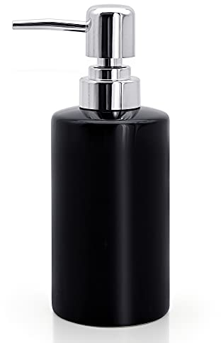 Soap Dispenser, 300ml Ceramic Liquid Dispenser Refillable Hand Lotion Pump Bottles Shampoo Conditioner Shower Gel Dish Detergent Storage Container for Bathroom Countertop Kitchen Laundry Room (Black)