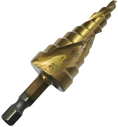 AERZETIX - Broca escalonada de metal Ø4.0 a 20.0mm HSS+TIN - broca cónica helicoidal - mecha para mandril de mandíbula - vástago hexagonal 1/4'' - C49428