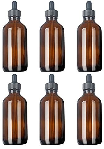 Magic Season Boston Round Glass Bottles (Amber / 120ml with Droppers/Pack of 6)