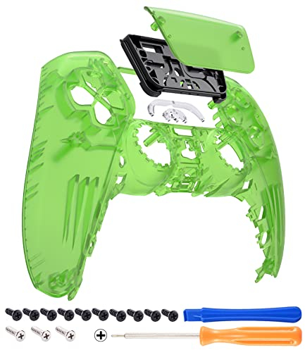 eXtremeRate Clear Green Touchpad Front Housing Shell Compatible with ps5 Controller BDM-010 BDM-020 BDM-030 BDM-040, DIY Replacement Shell Custom Touch Pad Cover Compatible with ps5 Controller