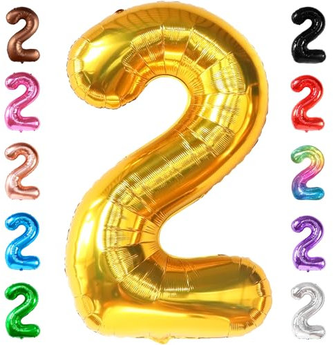 KatchOn, Goldballon Nummer 2 – groß 40 Zoll | Gold 2 Geburtstagsballons, 2. Geburtstagsdekorationen | 2 Jahre alter Ballon, 2 Jahre alter Geburtstagsdekorationen Junge | Zwei Ballons, zwei wilde Geb