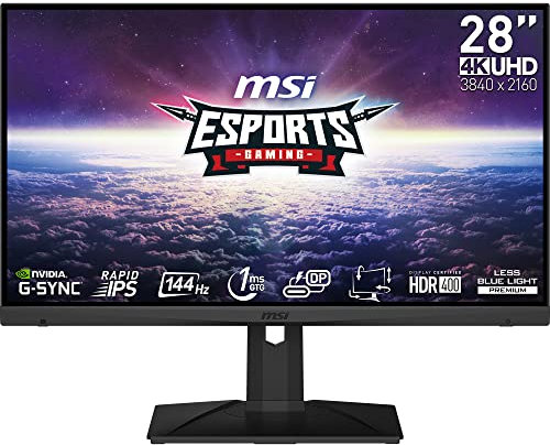 MSI Optix MAG281URF Écran Plat Gaming 27,9 4K UHD - Dalle Rapid IPS 3840x2160, 144Hz / 1ms GtG, Compatible G-Sync, Couleur 95% DCI-P3 (10-Bit), DisplayHDR 400 - DP 1.4a, HDMI 2.1, USB Type-C