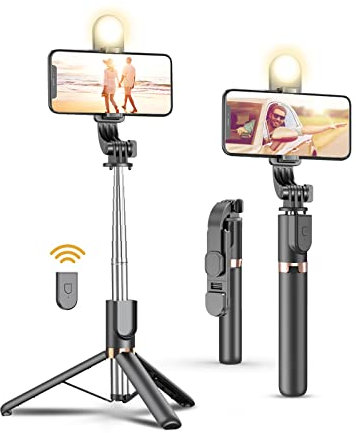 Selfie Stick Tripod with Wireless Remote, Cellphone Selfie Stick Tripod with LED Fill Light, for iPhone 15/14/14 pro/13/13 Pro/12/11/11 Pro/XS Max/XS/XR/X/8/7 and Android Smartphone(Upgrade)
