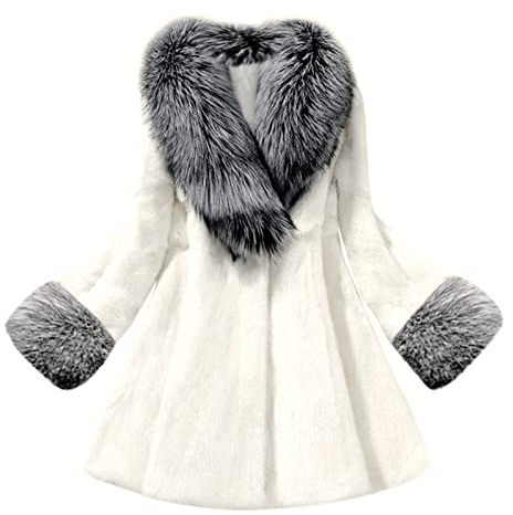 Damen Faux Pelz Jacke Kurze Elegant Pelzmantel Winter Kunstpelz Coat Kunstfell Warm Plüschjacke Winterjacke Pelzige Spleißjacke Kunstpelz Poncho Strick Schal Stola Warm Cape Cardigan (X2-White, M)