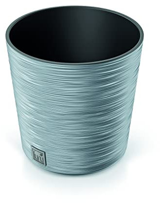 Maceta redonda con aspecto de madera y grano de 25 cm, maceta baja para interiores y exteriores, decoración de jardín COntemporary moderna (hormigón)