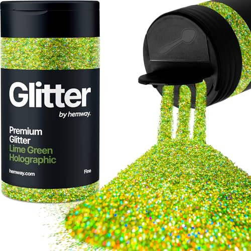 Hemway Premium Glitter Shaker - Lime Green Holographic | Fine Metallic Flake Sequins for Resin & Epoxy Crafts | Craft Supplies for Tumblers, Festival, Hair, Face, Body, Eye & Nail Art | 130 g