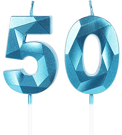 Yiran 3D Geburtstagskerzen Zahlen 50 - 5cm Blau, Tortendeko, Kuchendeko für Geburtstagsdeko - Nummer 50