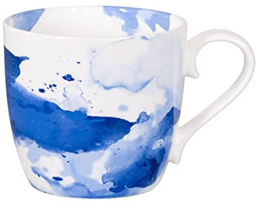 tea4chill Könitz Kaffeetasse Blue Wave. Teetasse 425ml, Fine Bone China Porzellan. Design modern, bunt
