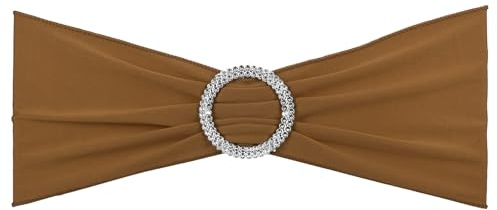 PATIKIL 13 x 5 Stretch Chair Sashes Bows, 25 Pack Elastic Chair Bands Sashes with Buckle Slider for Wedding Banquet Decorations, Light Brown